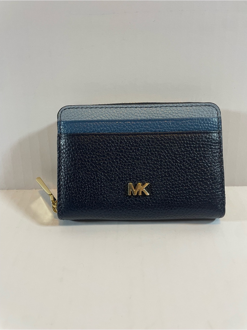 Michael Kors Two-Tone Navy and Light Blue Leather Zip Wallet